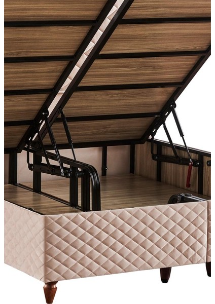 Baklava Lüks Baza ve Başlık Seti 100X200 cm Tek Kişilik Metal Baza ve Başlık Takımı Krem Kumaş
