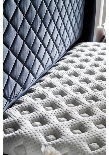 Niron Baklava Yatak Seti - 90X190 cm Antrasit Tek Kişilik, Pedli Sert Yatak, Lüks Baza ve Başlık Takımı