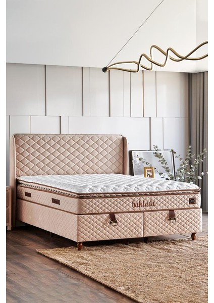 Niron Baklava Yatak Seti - 150X200 cm Krem Tek Kişilik, Pedli Sert Yatak, Lüks Baza ve Başlık Takımı