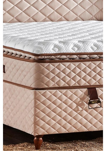 Niron Baklava Yatak Seti - 150X200 cm Krem Tek Kişilik, Pedli Sert Yatak, Lüks Baza ve Başlık Takımı