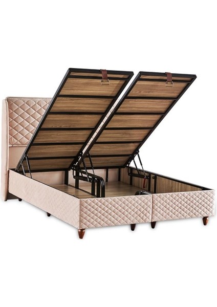 Niron Baklava Yatak Seti - 150X200 cm Krem Tek Kişilik, Pedli Sert Yatak, Lüks Baza ve Başlık Takımı