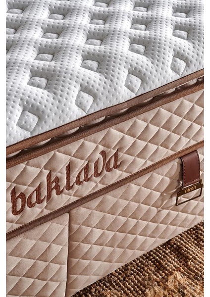 Niron Baklava Yatak Seti - 150X200 cm Krem Tek Kişilik, Pedli Sert Yatak, Lüks Baza ve Başlık Takımı
