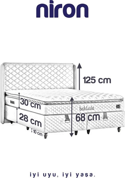 Niron Baklava Yatak Seti - 150X200 cm Krem Tek Kişilik, Pedli Sert Yatak, Lüks Baza ve Başlık Takımı