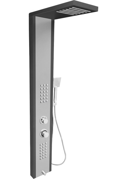 Çift Renk (Metalik Füme-Silver Gri) Masajlı Duş Paneli - Dikey Jakuzi - Robot Duş - El Duşu - Lüx