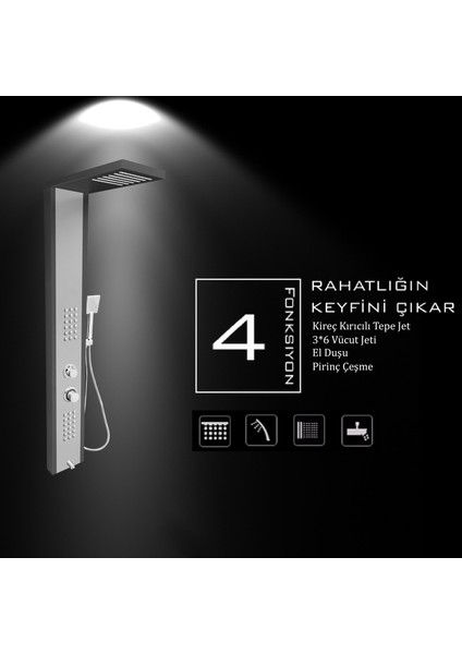 Çift Renk (Metalik Füme-Silver Gri) Masajlı Duş Paneli - Dikey Jakuzi - Robot Duş - El Duşu - Lüx fırsatları