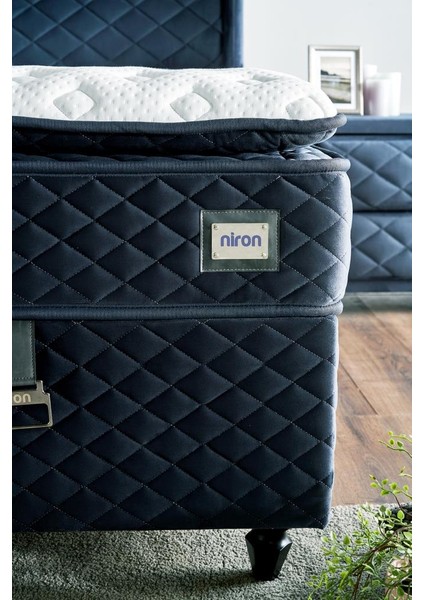 Niron Baklava Yatak Seti - 120x200 Cm Antrasit Tek Kişilik, Pedli Sert Yatak, Lüks Baza Ve Başlık Takımı