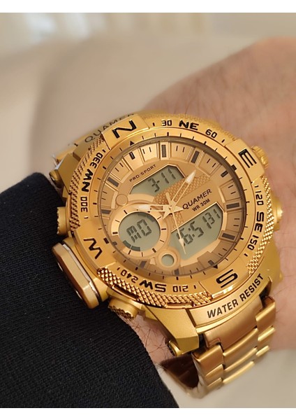 Erkek Kol Saati Analog ve Digital Metal Sarı Kordonlu 2177