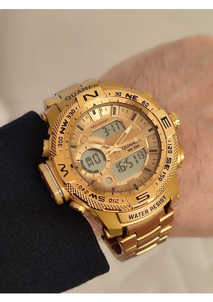 Erkek Kol Saati Analog ve Digital Metal Sarı Kordonlu 2177