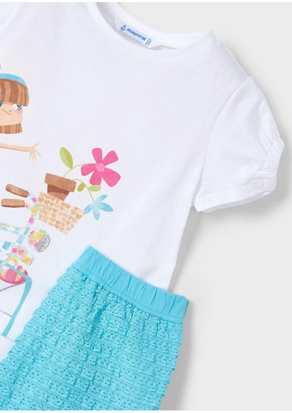 Kız Çocuk Şort ve Tişört Takımı 3211 Mavi modelleri