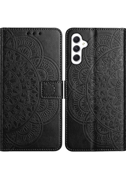 Samsung Galaxy A26 5g Kart Yuvalı Deri Kılıf Mandala Desenli Telefon Kılıfı Stand-Siyah (Yurt Dışından)