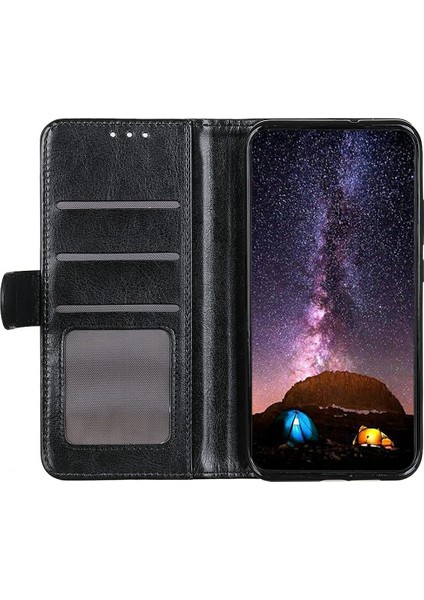 Samsung Galaxy A56 5g Kılıf Crazy Horse Dokulu Pu Deri Telefon Standı Kapağı-Siyah (Yurt Dışından)