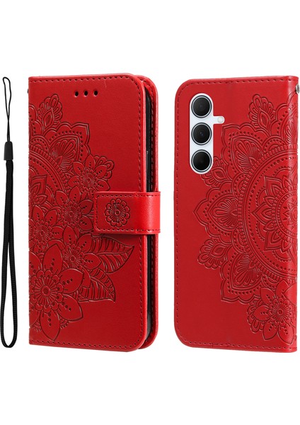 Samsung Galaxy A56 5G/A36 5g Kılıf Pu Deri Cüzdan Çiçek Telefon Kapak Standı Görünüm-Kırmızı (Yurt Dışından)