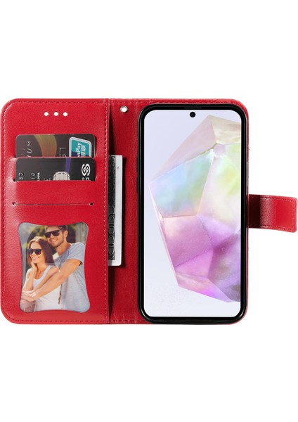Samsung Galaxy A56 5G/A36 5g Kılıf Pu Deri Cüzdan Çiçek Telefon Kapak Standı Görünüm-Kırmızı (Yurt Dışından)