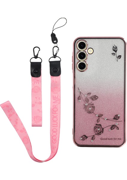 Kadem Samsung Galaxy A36 5g Kılıf Çiçek Desenli Tpu Gradyan Telefon Kılıfı Boyunluklu-Pembe Altın (Yurt Dışından)