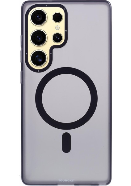 Youngkıt Samsung Galaxy S25 Ultra Mat Kılıf Magsafe Pet Tpu ile Uyumlu Darbeye Dayanıklı Telefon Kapağı-Şeffaf Siyah (Yurt Dışından)