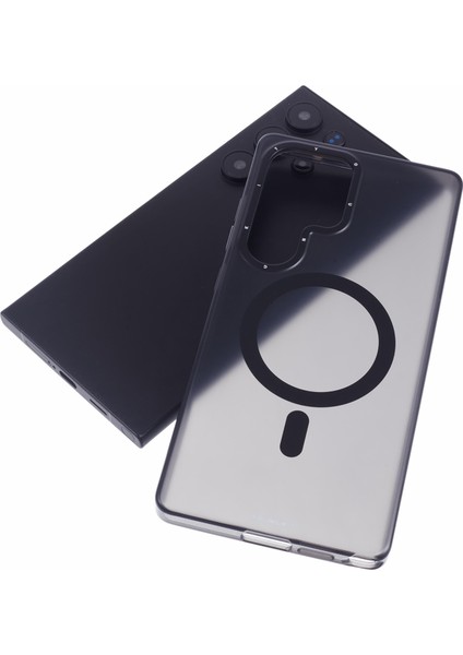 Youngkıt Samsung Galaxy S25 Ultra Mat Kılıf Magsafe Pet Tpu ile Uyumlu Darbeye Dayanıklı Telefon Kapağı-Şeffaf Siyah (Yurt Dışından)
