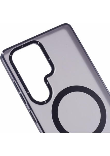 Youngkıt Samsung Galaxy S25 Ultra Mat Kılıf Magsafe Pet Tpu ile Uyumlu Darbeye Dayanıklı Telefon Kapağı-Şeffaf Siyah (Yurt Dışından)
