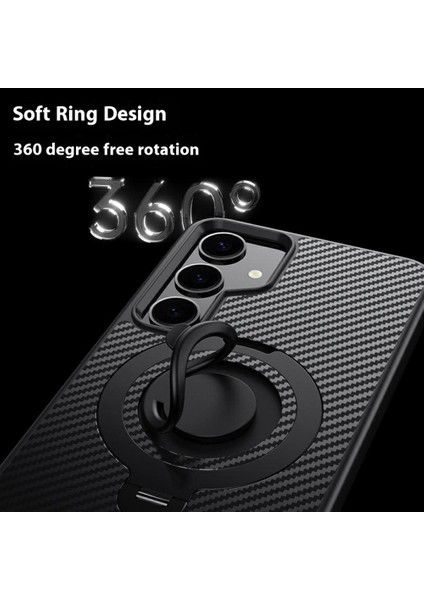 Samsung Galaxy S24 Kılıf Magsafe Kickstand ile Uyumlu Karbon Fiber Dokulu Pc+Tpu Arka Kapak Silikon Halkalı-Gri (Yurt Dışından)