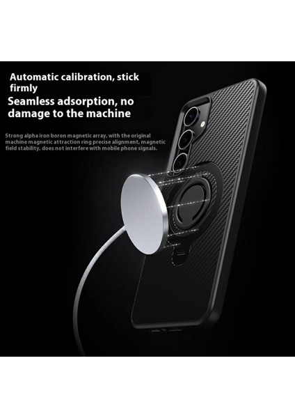 Samsung Galaxy S24 Kılıf Magsafe Kickstand ile Uyumlu Karbon Fiber Dokulu Pc+Tpu Arka Kapak Silikon Halkalı-Gri (Yurt Dışından)