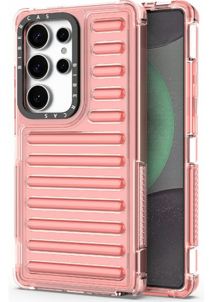 Samsung Galaxy S25 Ultra Kılıf Şerit Tasarımlı Kaymaz Çıkarılabilir Tpu+Pc Telefon Kapağı-Koyu Pembe (Yurt Dışından)