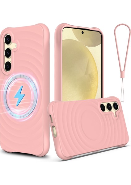 Samsung Galaxy S25+ Kılıf Magsafe ile Uyumlu Dalgalanma Dokulu Sıvı Silikon Koruyucu Kapak - Pembe (Yurt Dışından)