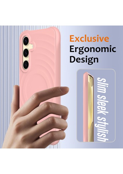 Samsung Galaxy S25+ Kılıf Magsafe ile Uyumlu Dalgalanma Dokulu Sıvı Silikon Koruyucu Kapak - Pembe (Yurt Dışından) modelleri