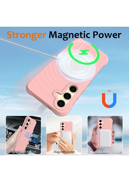 Samsung Galaxy S25+ Kılıf Magsafe ile Uyumlu Dalgalanma Dokulu Sıvı Silikon Koruyucu Kapak - Pembe (Yurt Dışından) indirimleri