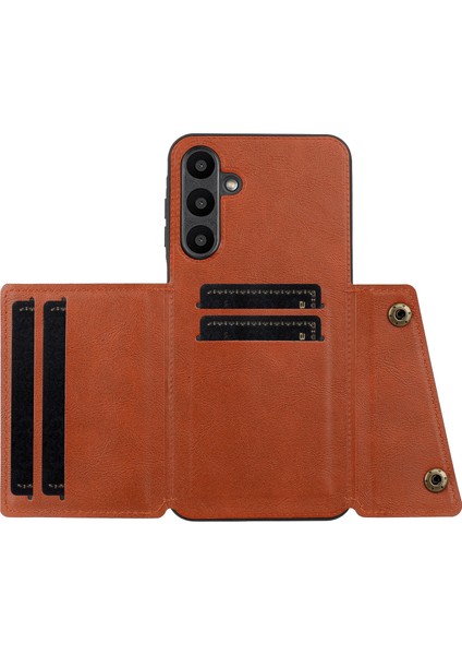 Samsung Galaxy A56 5g Kılıf Kart Yuvalı Kickstand Deri+Tpu Telefon Kapağı-Kahverengi (Yurt Dışından)