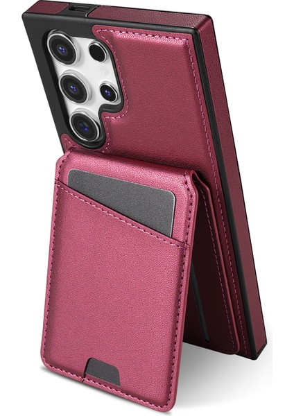 Samsung Galaxy S25 Ultra Kılıf Magsafe Uyumlu Çıkarılabilir Kart Tutucu Kickstand Deri Telefon Arka Kapak-Kırmızı (Yurt Dışından) fiyatları