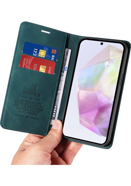 Samsung Galaxy A56 5G/A36 5g Standlı Cüzdan Kılıf Deri Telefon Kılıfı-Yeşil (Yurt Dışından)