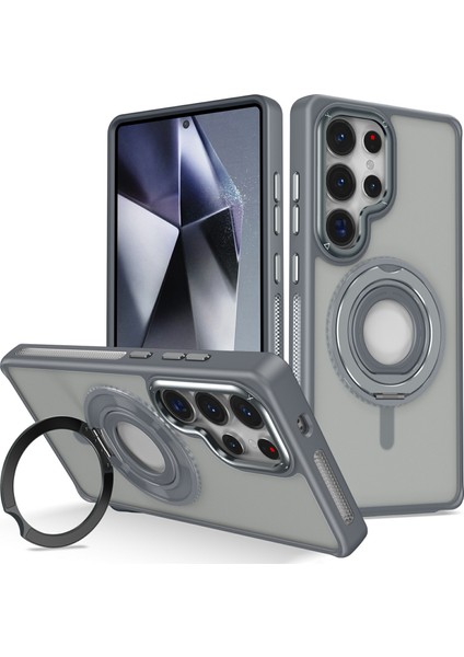 Samsung Galaxy S25 Ultra Kılıf Tpu+Pc Mat Arka Plaka Silikon Halkalı Telefon Kılıfı Kickstand-Gri (Yurt Dışından)