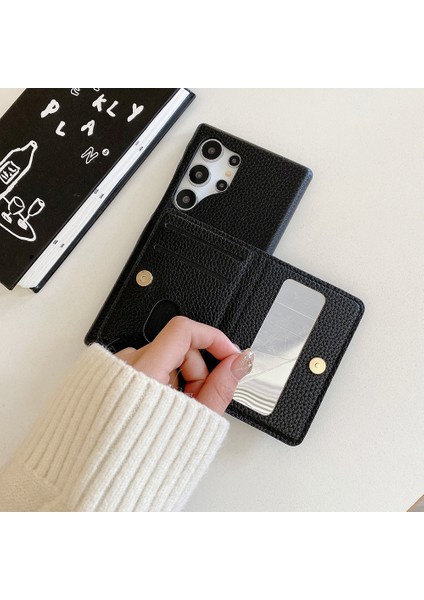 Samsung Galaxy S25 Ultra Kılıf Kart Yuvaları Kickstand Pu Deri Fermuarlı Cepli Arka Kapak, Bilek Kayışı-Siyah (Yurt Dışından)