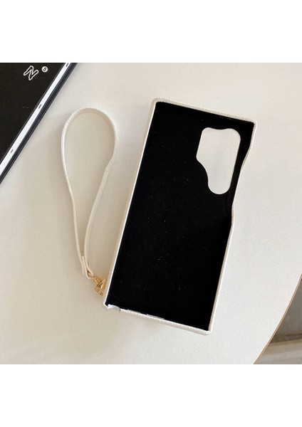 Samsung Galaxy S25 Ultra Kılıf Kart Yuvaları Kickstand Pu Deri Fermuarlı Cepli Arka Kapak, Bilek Kayışı-Beyaz (Yurt Dışından)