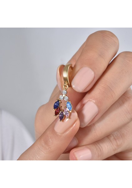 14 Ayar Altın Kaplama Renkli Çiçek Yaprağı Sallantılı Gümüş Küpe - ES00151 fiyatları