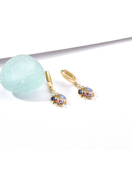 14 Ayar Altın Kaplama Renkli Çiçek Yaprağı Sallantılı Gümüş Küpe - ES00151 modelleri