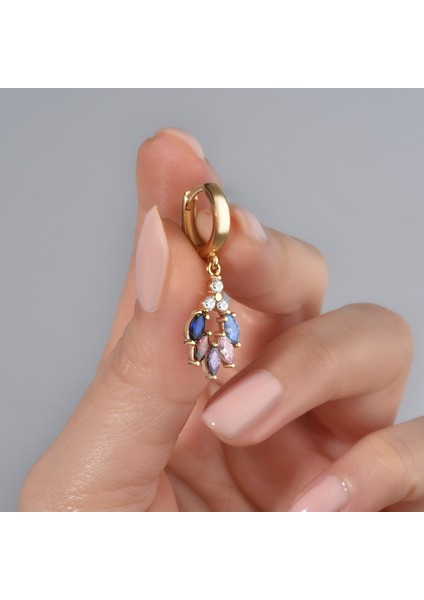 14 Ayar Altın Kaplama Renkli Çiçek Yaprağı Sallantılı Gümüş Küpe - ES00151 fırsatları