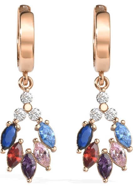 14 Ayar Altın Kaplama Renkli Çiçek Yaprağı Sallantılı Gümüş Küpe - ES00151 indirimleri