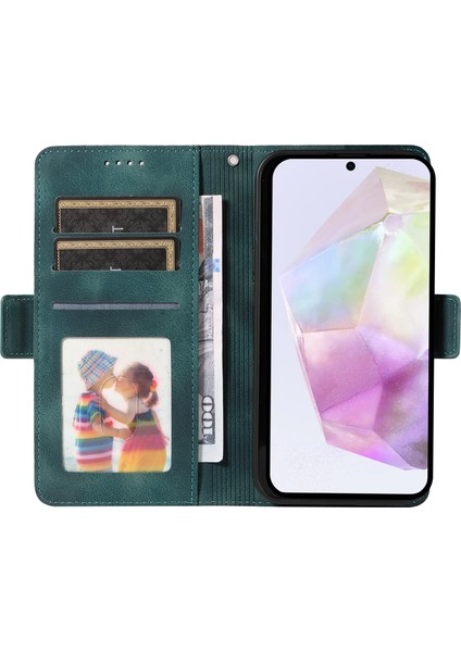 Samsung Galaxy A56 5G/A36 5g Kılıf Pu Deri Telefon Kapağı Eşkenar Dörtgen Yıldızlı Baskılı-Yeşil (Yurt Dışından)