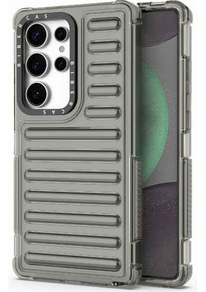 Samsung Galaxy S25 Ultra Kılıf Şerit Tasarımlı Kaymaz Çıkarılabilir Tpu+Pc Telefon Kapağı-Gri (Yurt Dışından)