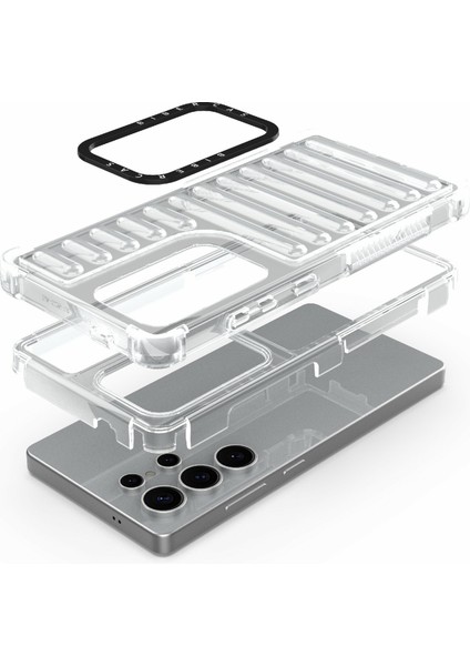 Samsung Galaxy S25 Ultra Kılıf Şerit Tasarımlı Kaymaz Çıkarılabilir Tpu+Pc Telefon Kapağı-Gri (Yurt Dışından) fiyatları