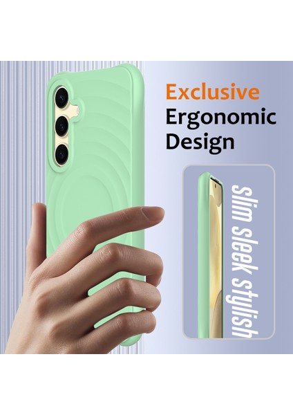 Samsung Galaxy S25+ Kılıf Magsafe ile Uyumlu Dalgalanma Dokulu Sıvı Silikon Koruyucu Kapak Kayışlı-Yeşil (Yurt Dışından) modelleri