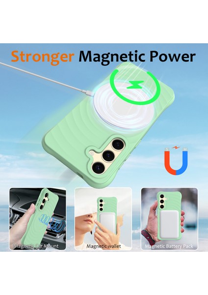 Samsung Galaxy S25+ Kılıf Magsafe ile Uyumlu Dalgalanma Dokulu Sıvı Silikon Koruyucu Kapak Kayışlı-Yeşil (Yurt Dışından) indirimleri