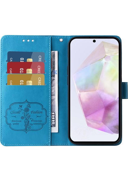 Samsung Galaxy A56 5G/A36 5g Deri Kılıf Çiçek Baskılı Cüzdan Standı Kapak-Mavi (Yurt Dışından) fiyatları