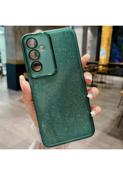 Samsung Galaxy A36 5g Kılıf Şeffaf Tpu Telefon Kapak Kamera Lens Koruyucu ile Glitter Çıkartma-Şeffaf Yeşil (Yurt Dışından)