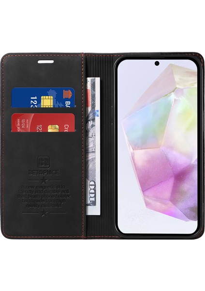 Samsung Galaxy A56 5G/A36 5g Cüzdan Kılıf Standlı Deri Telefon Kılıfı-Siyah (Yurt Dışından)
