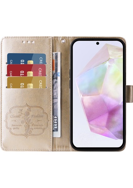 Samsung Galaxy A56 5G/A36 5g Deri Kılıf Çiçek Baskı Cüzdan Standı Kapak-Altın (Yurt Dışından) fiyatları