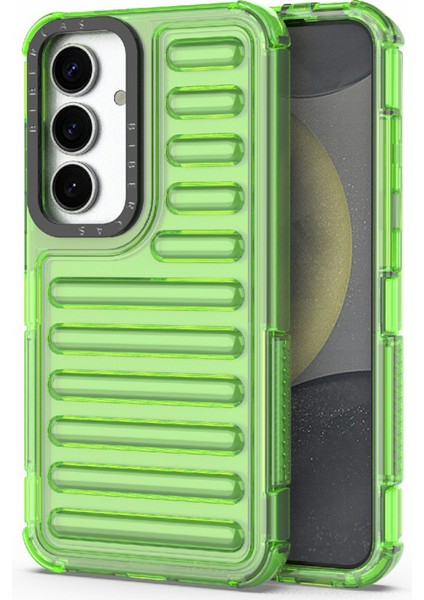 Samsung Galaxy S25 Kılıf Şerit Tasarımlı Kaymaz Çıkarılabilir Tpu+Pc Telefon Kapağı-Yeşil (Yurt Dışından)