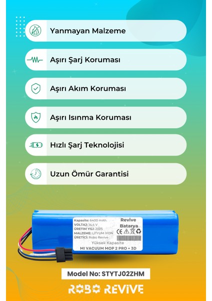 Xiaomi Mi Robot Vacuum Mop 2 Pro Plus 3D Batarya (Yüksek Kapasite) 6400MAH