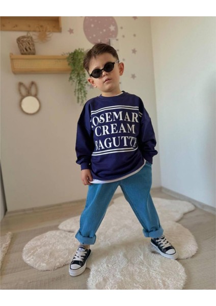 Lacivert, Baskılı Sweatshirt, Kot Pantolonlu Erkek Çocuk Takım fiyatları