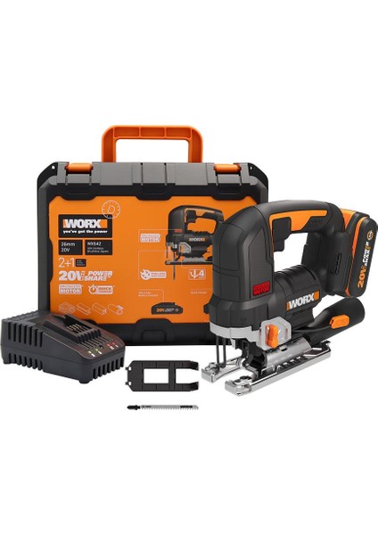WX542 20VOLT 2.5AH. Li-Ion Tek Akülü Profesyonel Kömürsüz Şarjlı Dekupaj Testere